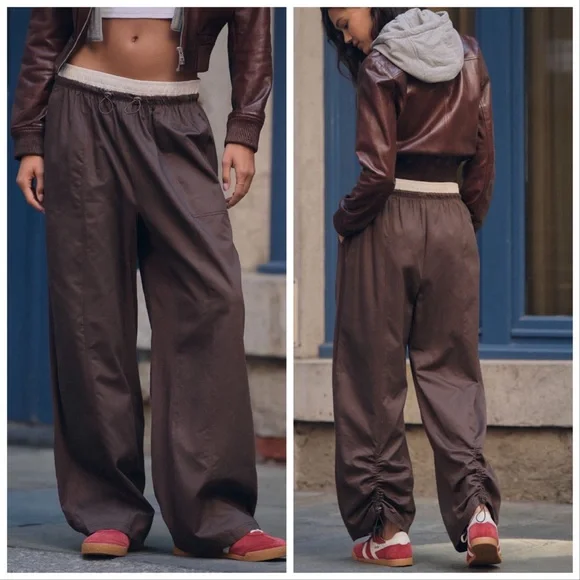 Anthropologie Daily Practice Adjustable Ankle Pants in Chocolate Size L NEW - Picture 1 of 15